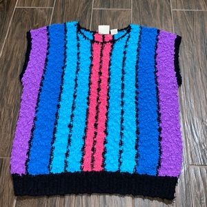 Vintage Colter Bay International striped sleeveless fuzzy vest